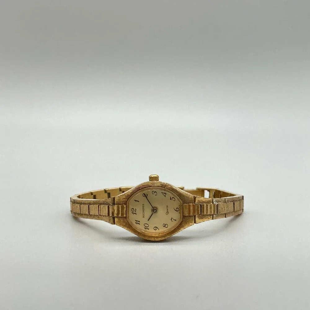 Vintage Bucherer Womens Watch 16mm Gold Tone Dial 573 2 57 New Battery 6.75